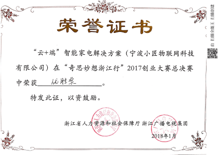 2018奇思妙想优胜奖证书
